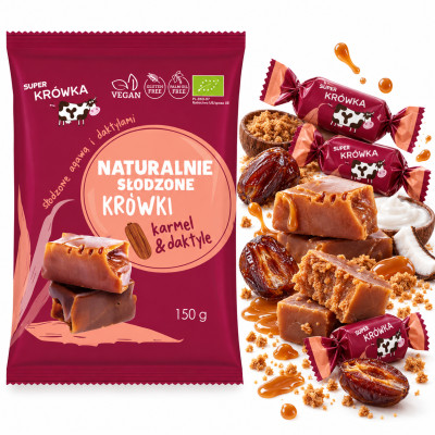 Eko KRÓWKI WEGAŃSKIE KARMEL & DAKTYLE BEZ GLUTENU LAKTOZY 150g Super FUDGIO