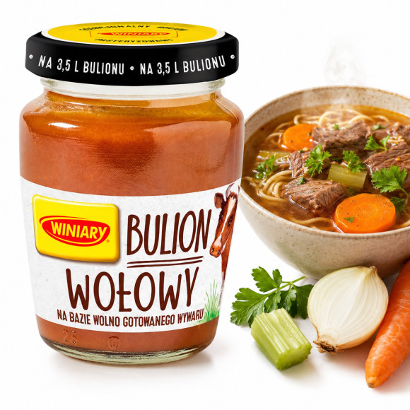 Winiary BULION WOŁOWY W PŁYNIE n bazie wolno gotowanego wywaru 160g na 3,5L