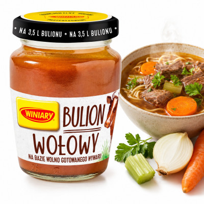 Winiary BULION WOŁOWY W PŁYNIE n bazie wolno gotowanego wywaru 160g na 3,5L