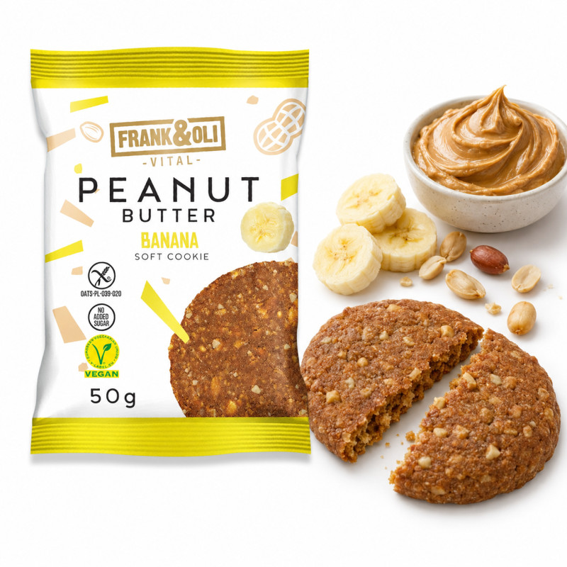 Frank&Oli MIĘKKIE CIASTKO wege bez cukru PEANUT pasta orzechowa + BANAN 50G