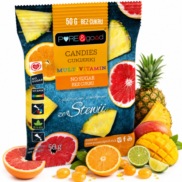 Pure&Good CUKIERKI MULTIWITAMINA bez cukru ze stewią 50g