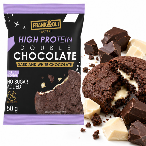 Frank&Oli CIASTKO PROTEINOWE Double Chocolate CZEKOLADA CIEMNA I BIAŁA 50g