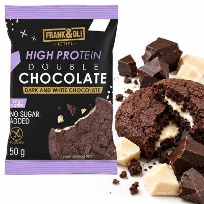 Frank&Oli CIASTKO PROTEINOWE Double Chocolate CZEKOLADA CIEMNA I BIAŁA 50g