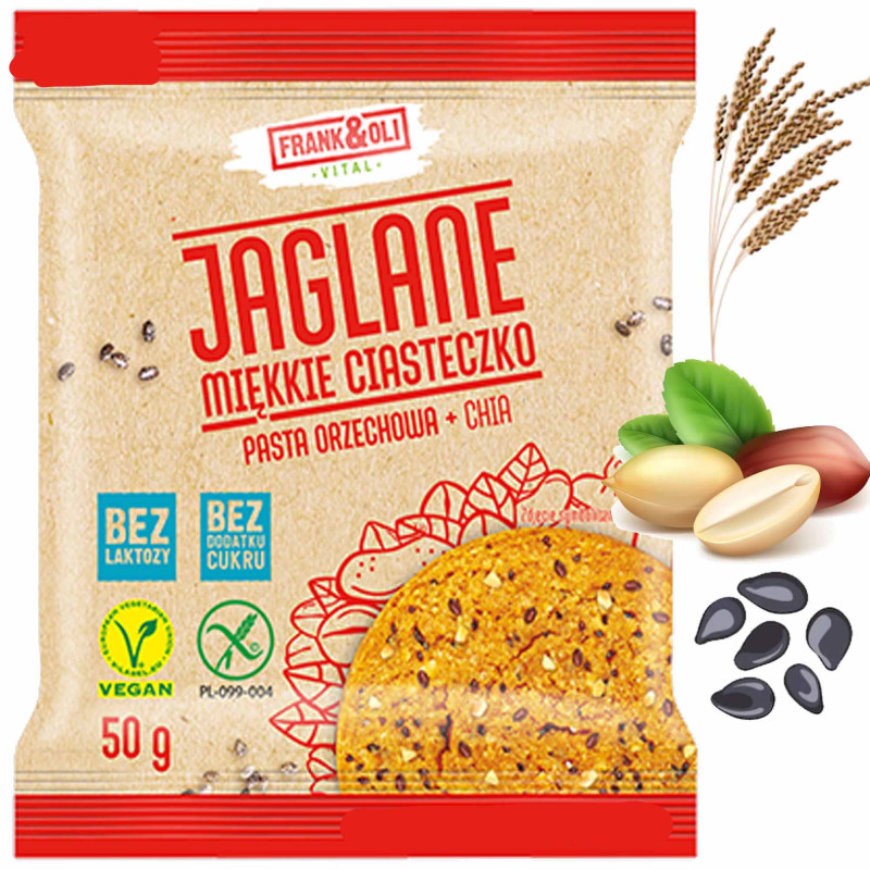 Frank&Oli CIASTKO JAGLANE PASTA ORZECHOWA CHIA 50G czerwone