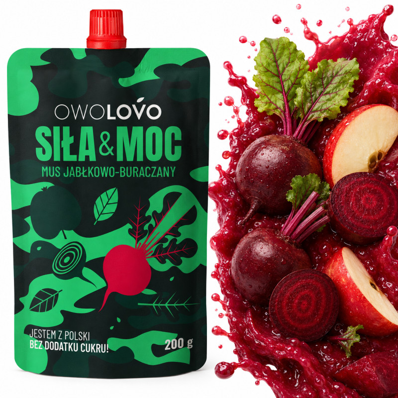 OWOLOVO SIŁA&MOC mus owocowo-warzywny JABŁKO BURAK bez dodatku cukru 200g