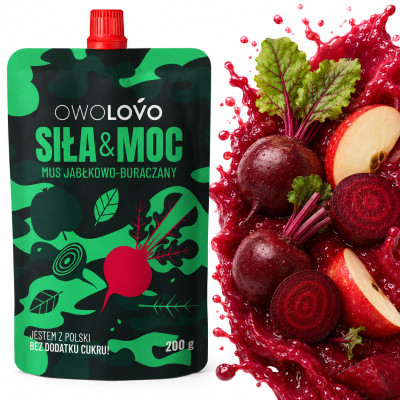 OWOLOVO SIŁA&MOC mus owocowo-warzywny JABŁKO BURAK bez dodatku cukru 200g