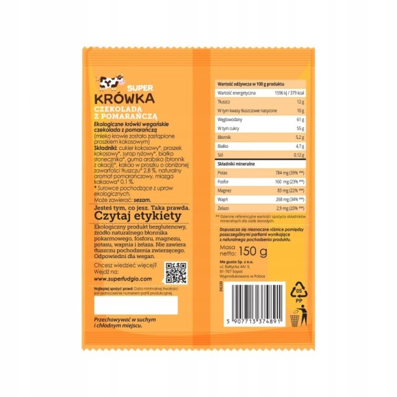 Eko KRÓWKI WEGAŃSKIE CZEKOLADA Z POMARAŃCZĄ bez glutenu