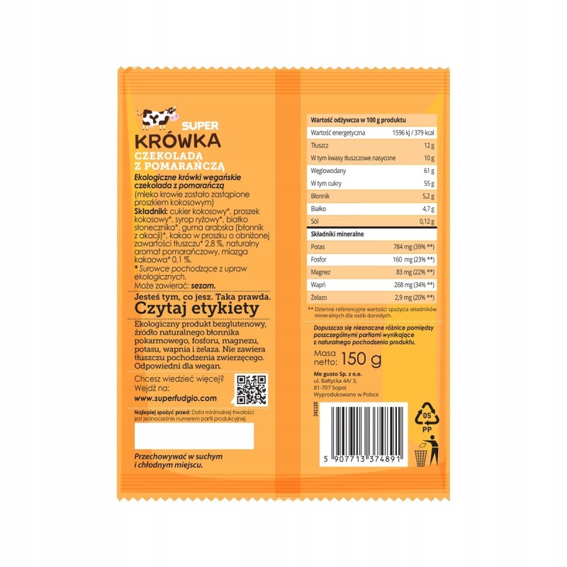 Eko KRÓWKI WEGAŃSKIE CZEKOLADA Z POMARAŃCZĄ bez glutenu
