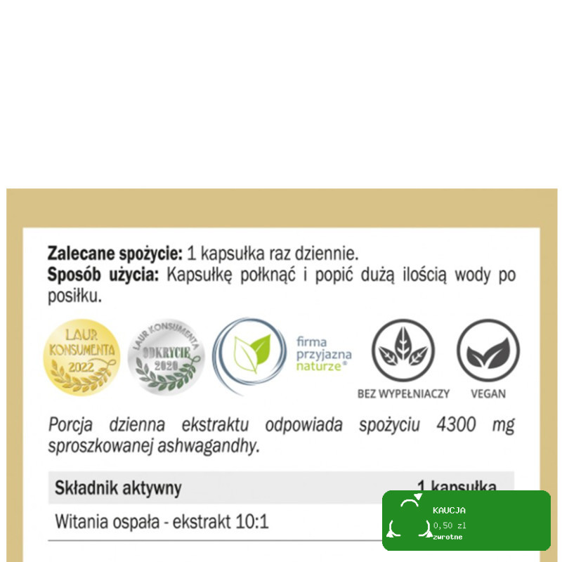 Yango ASHWAGANDHA żeń-szeń indyjski WSPRACIE STRES NIEPOKÓJ 90 kapsułek