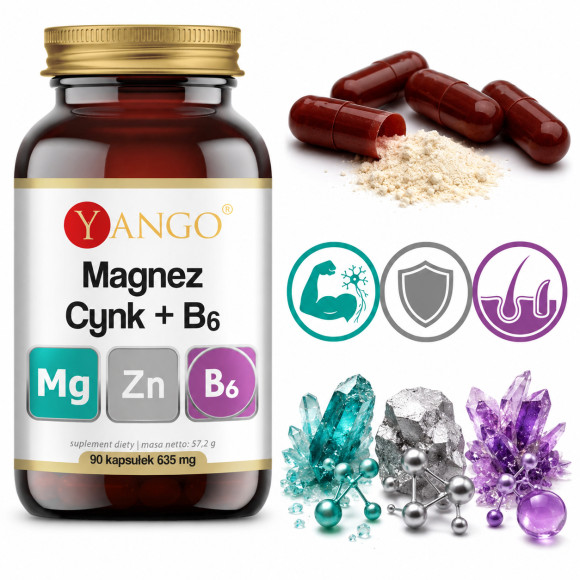 Yango MAGNEZ + CYNK + B6 635mg wsparcie mięśnie energia 90 kapsułek