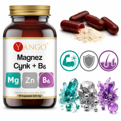 Yango MAGNEZ + CYNK + B6 635mg wsparcie mięśnie energia 90 kapsułek
