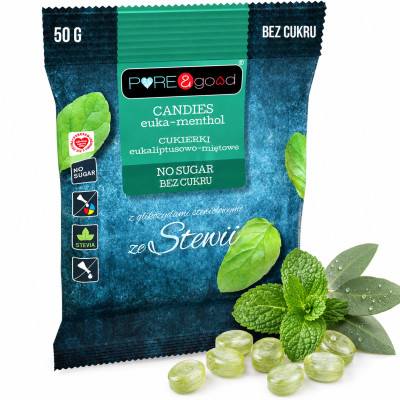 Pure&Good CUKIERKI ZE STEWIĄ bez cukru EUKALIPTUS MIĘTA MIĘTOWE 50G