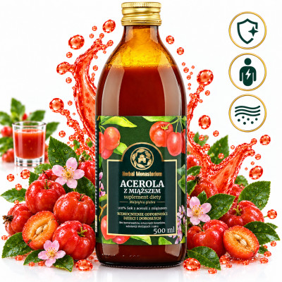 HERBAL SOK z ACEROLI Z MIĄŻSZEM 500ml wsparcie ODPORNOŚĆ Dzieci & Dorośli