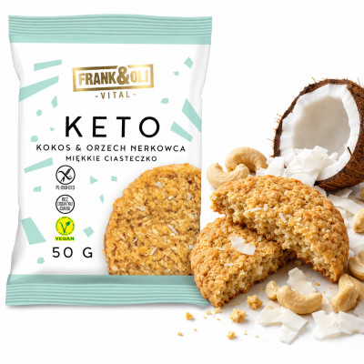 Frank&Oli KETO wegańskie CIASTKO KOKOS & ORZECH NERKOWIECA 50G