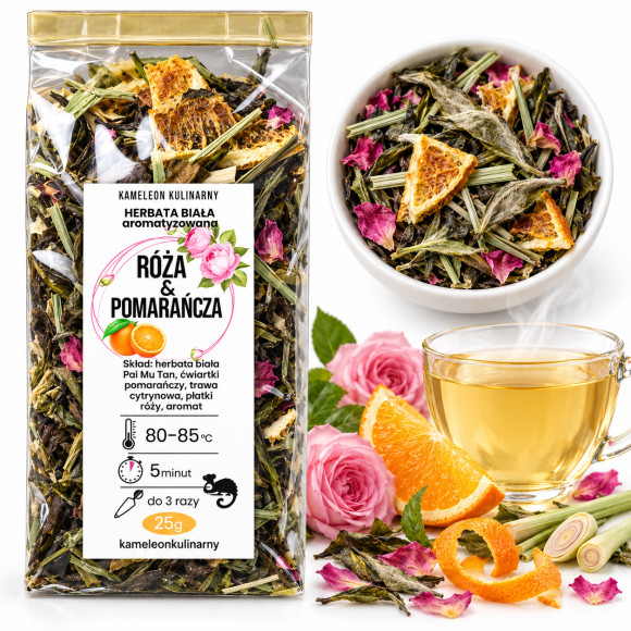 KAMELEON KULINARNY HERBATA BIAŁA Pai Mu Tan RÓŻA & POMARAŃCZA 25g