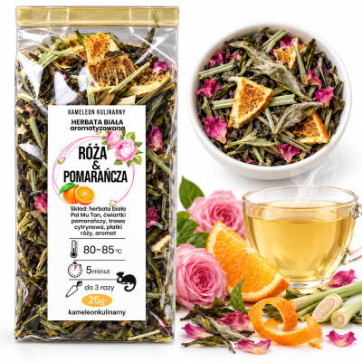 KAMELEON KULINARNY HERBATA BIAŁA Pai Mu Tan RÓŻA & POMARAŃCZA 25g