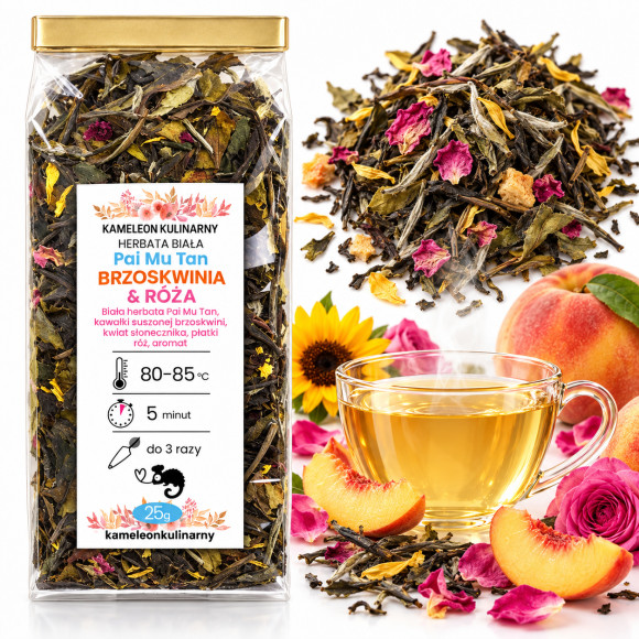 HERBATA BIAŁA aromatyzowana Pai Mu Tan BRZOSKWINIA & RÓŻA 25g delikatna