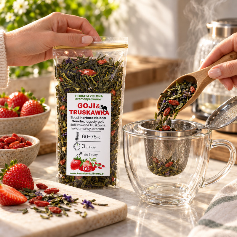 KAMELEON KULINARNY HERBATA zielona Sencha GOJI & TRUSKAWKA 50g