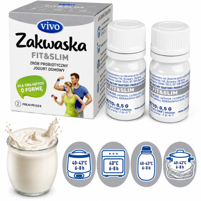 Jogurt domowy VIVO ZAKWASKA FIT&SLIM kultury bakterii 2 sztuki (2 fiolki)