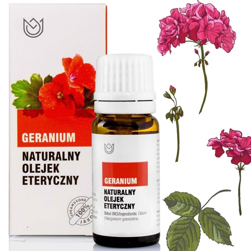 Naturalny OLEJEK ETERYCZNY GERANIUM 10ml zapach POZYTYWNY