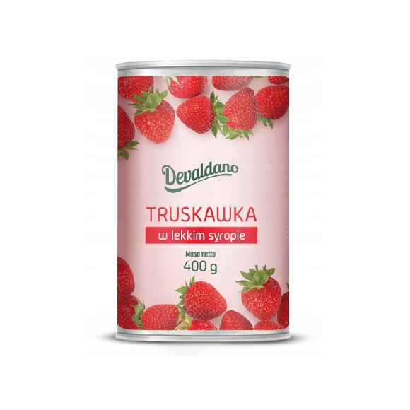 Devaldano TRUSKAWKA W LEKKIM SYROPIE OWOCE W PUSZCE do deserów puszka 400g