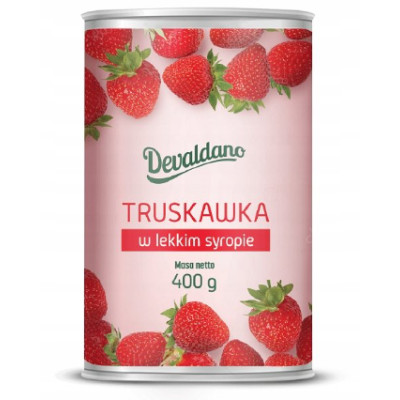 Devaldano TRUSKAWKA W LEKKIM SYROPIE OWOCE W PUSZCE do deserów puszka 400g