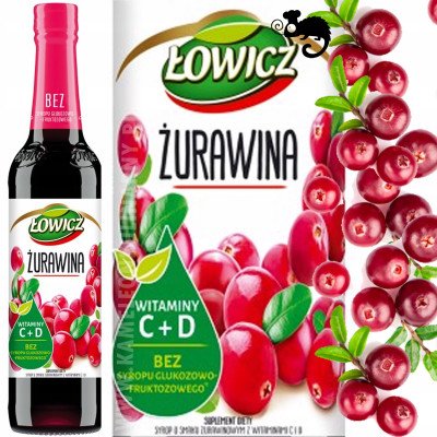 SYROP owocowy ŻURAWINA ŻURAWINOWY z witaminą C D 400ml 0,4L ŁOWICZ