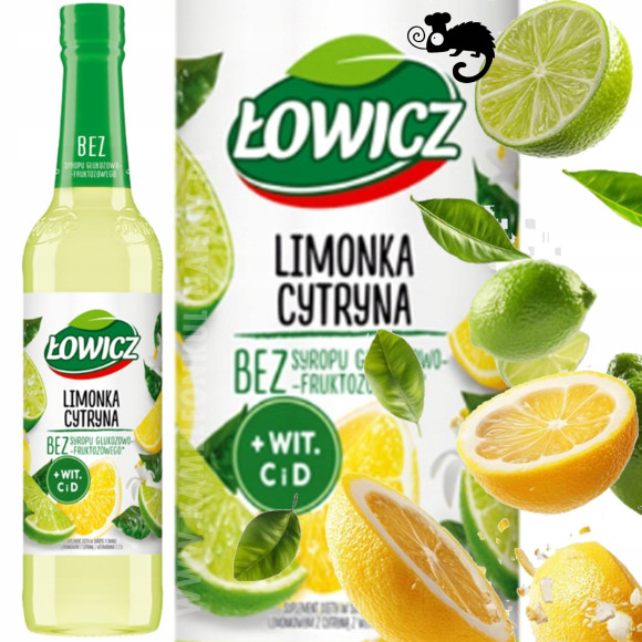 SYROP owocowy CYTRYNA LIMONKA CYTRYNOWO LIMONKOWY +wit C D 400ml ŁOWICZ HIT