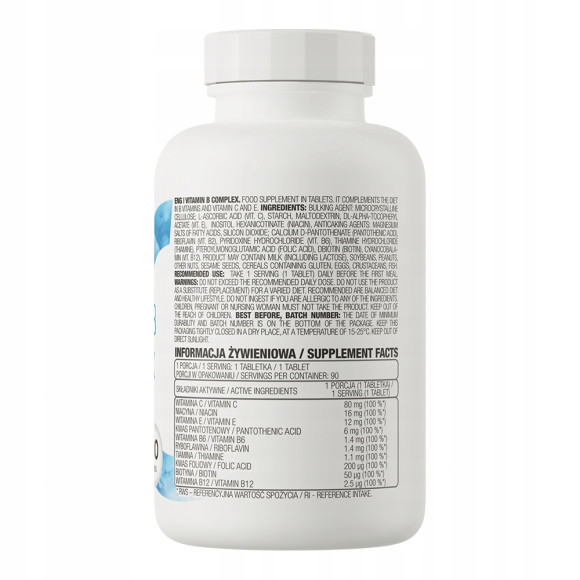 OstroVit WITAMINA B COMPLEX 90tabletek na 3 m-ce KOMPLEKS WITAMIN Z GRUPY B