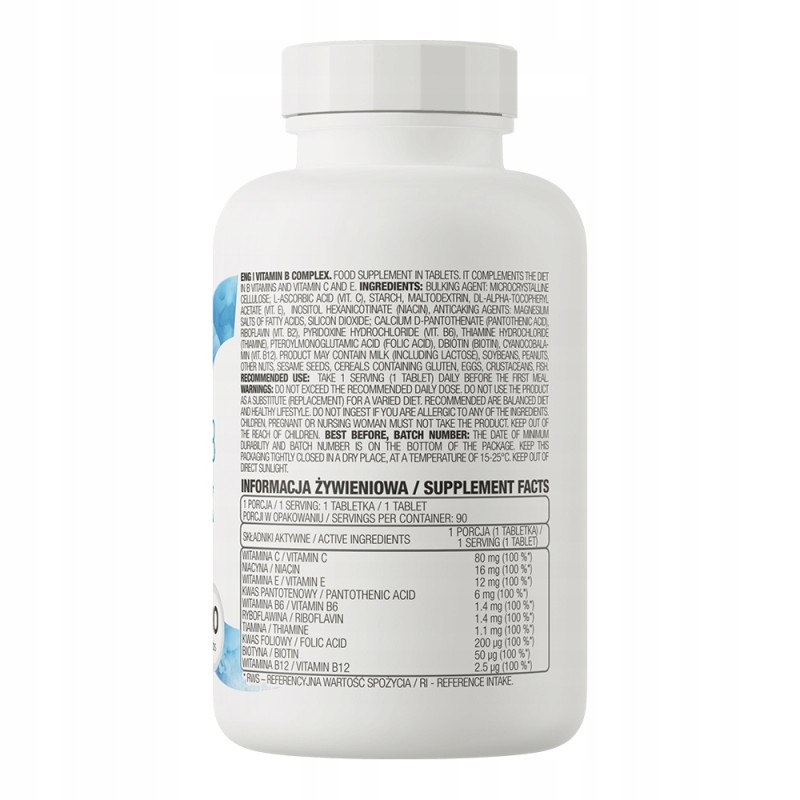 OstroVit WITAMINA B COMPLEX 90tabletek na 3 m-ce KOMPLEKS WITAMIN Z GRUPY B