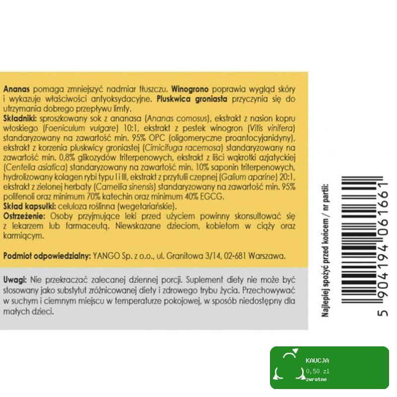 YANGO Panaseus ANTY CELLULIT 490mg wsparcie REDUKCJA CELLULITU 50k