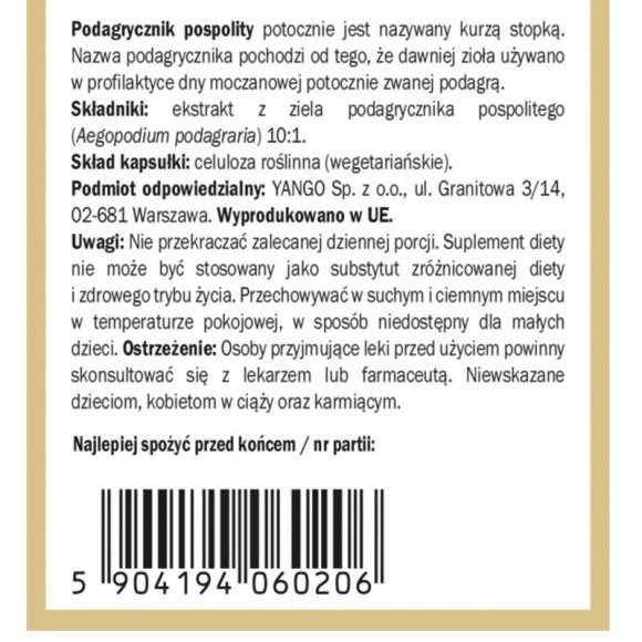 Yango PODAGRYCZNIK POSPOLITY 420mg wprarcie TRAWIENIE DNA