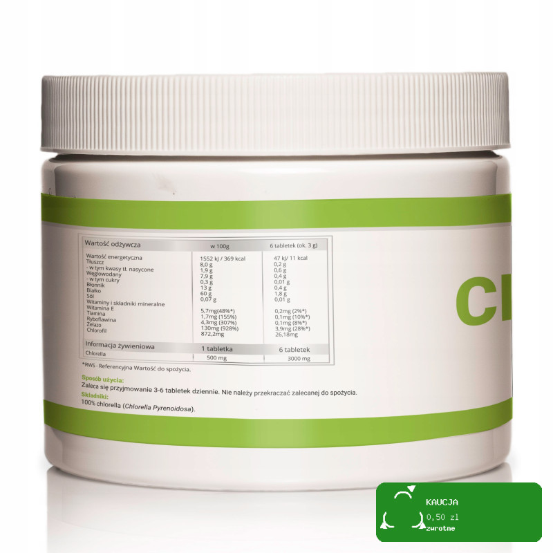 Wish CHLORELLA 500 tabletek 250G pomoc OCZYSZCZENIE ODPORNOŚĆ ŻELAZO