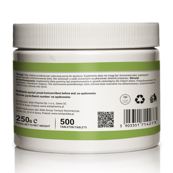 Wish CHLORELLA 500 tabletek 250G pomoc OCZYSZCZENIE ODPORNOŚĆ ŻELAZO