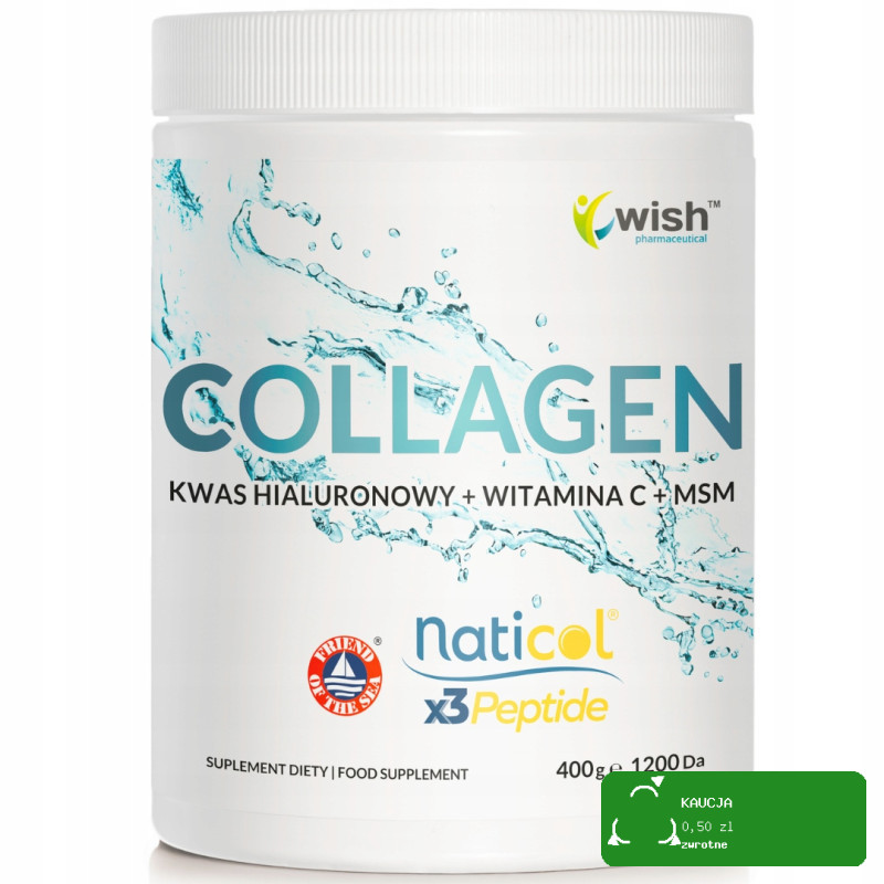 Wish KOLAGEN NATICOL 3 PEPTYDY 10000mg wsparcie SKÓRA WŁOSY STAWY 400g