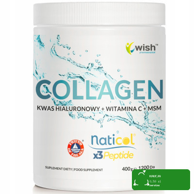 Wish KOLAGEN NATICOL 3 PEPTYDY 10000mg wsparcie SKÓRA WŁOSY STAWY 400g