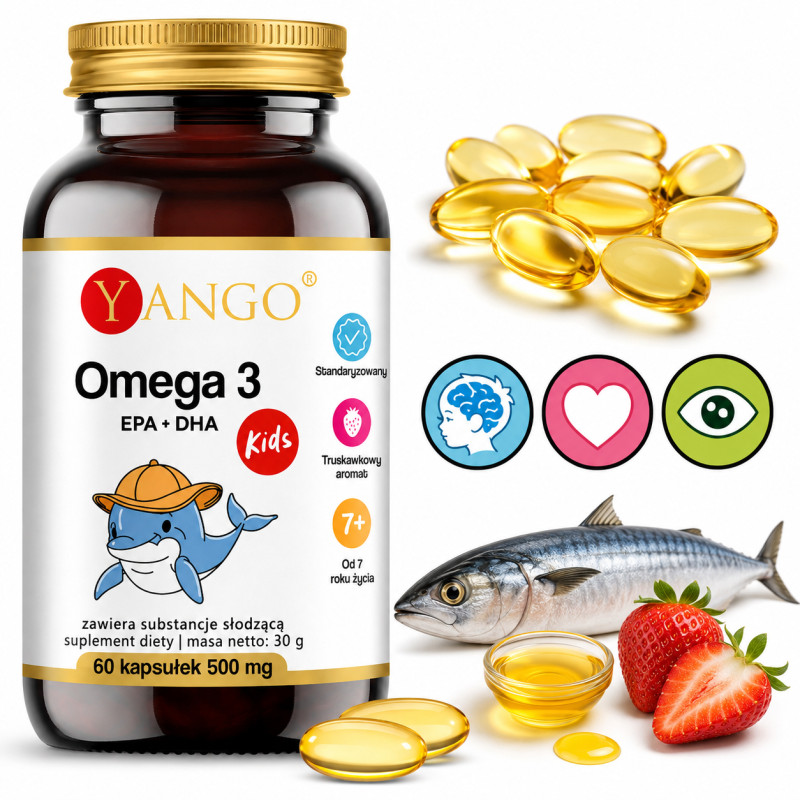 Yango OMEGA 3 dla dzieci EPA + DHA wsparcie U. NERWOWY ODPRONOŚĆ 60kaps