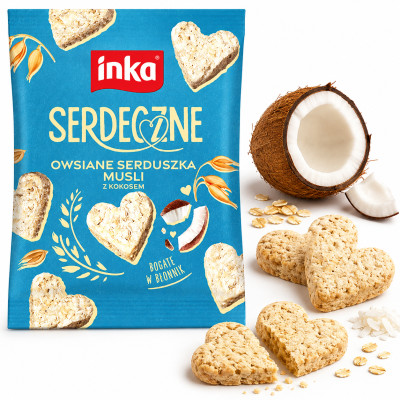 INKA ciasteczka SERDECZNE KOKOSOWE owsiane musli z kokosem 50g KRÓTKA DATA