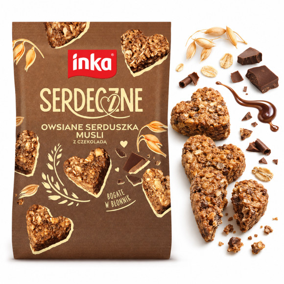 INKA ciasteczka SERDECZNE CZEKOLADOWE owsiane serduszka musli 50g