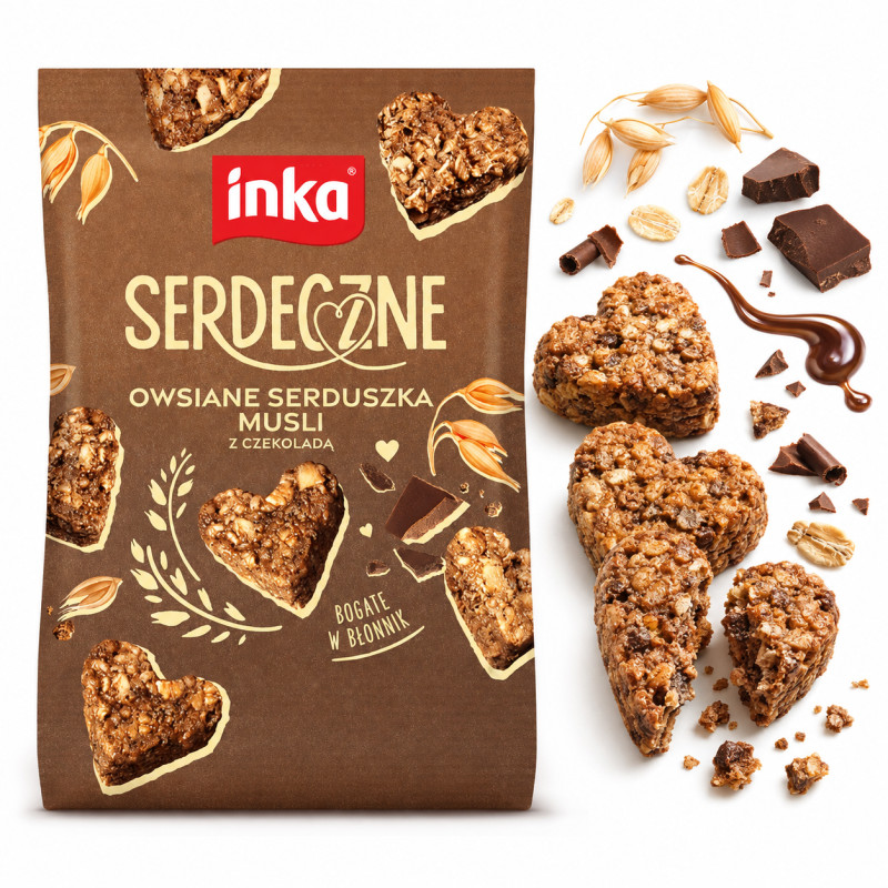 INKA ciasteczka SERDECZNE CZEKOLADOWE owsiane serduszka musli 50g