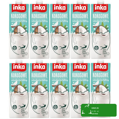 INKA napój KOKOSOWY 1000ml 1l X10 SZTUK MLEKO ROŚLINNE bez cukru laktozy
