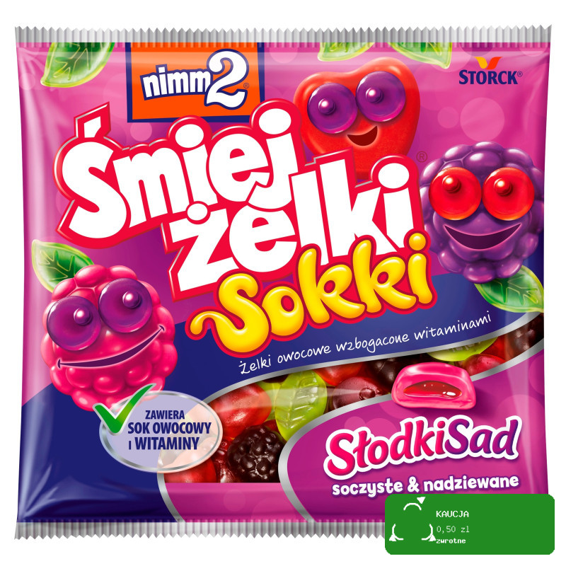 NIMM2 ŚMIEJŻELKI SOKKI SŁODKISAD SOCZYSTE NADZIEWANE żelki owoc 90g STORCK