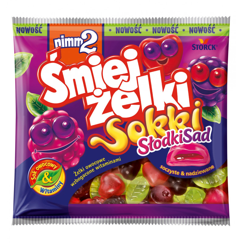 NIMM2 ŚMIEJŻELKI SOKKI SŁODKISAD SOCZYSTE NADZIEWANE żelki owoc 90g STORCK