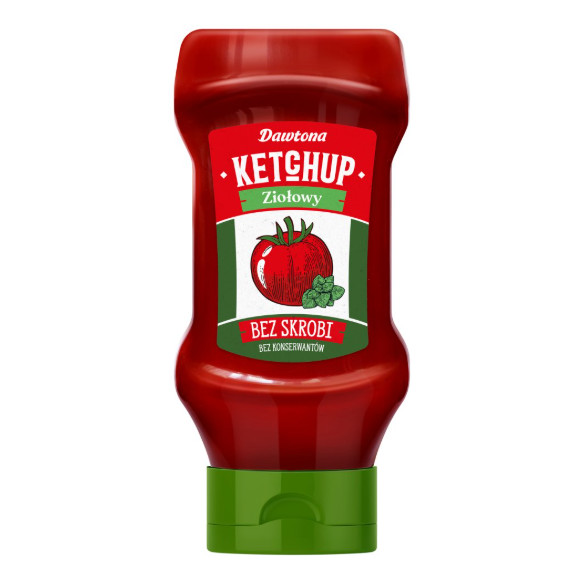 KETCHUP ZIOŁOWY Z BAZYLIĄ I OREGANO bez konserwantów 450g DAWTONA