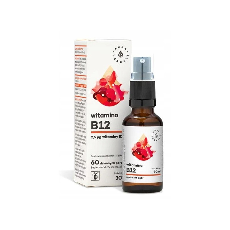 WITAMINA B12 AEROZOL 30ml na 2m-ce wsparcie UKŁAD NERWOWY AURA HERBALS