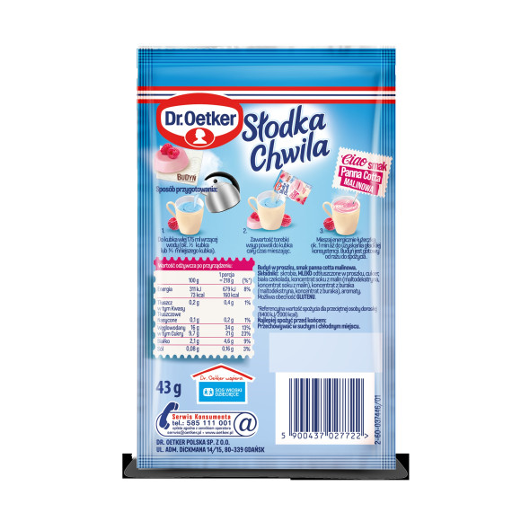 DR.OETKER BUDYŃ SŁODKA CHWILA smaki świata WŁOSKI PANNA COTTA MALINOWA 43g
