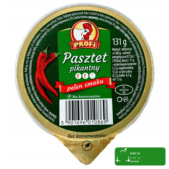 PASZTET DROBIOWO-WIEPRZOWY PIKANTNY bez konserwantów 131g Profi