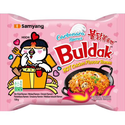 BULDAK DANIE ZUPA MAKARON KOREAŃSKI OSTRY RAMEN HOT KURCZAK CARBONARA 130g
