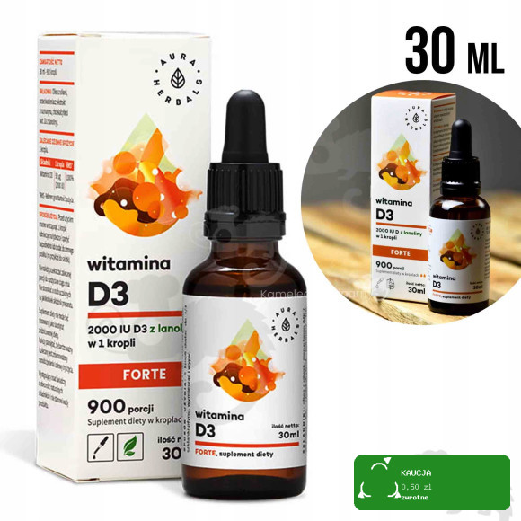 WITAMINA D3 FORTE 2000IU w kroplach 30ml wspiera ODPORNOŚĆ AURA HERBALS