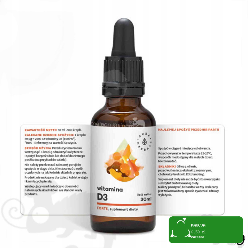 WITAMINA D3 FORTE 2000IU w kroplach 30ml wspiera ODPORNOŚĆ AURA HERBALS